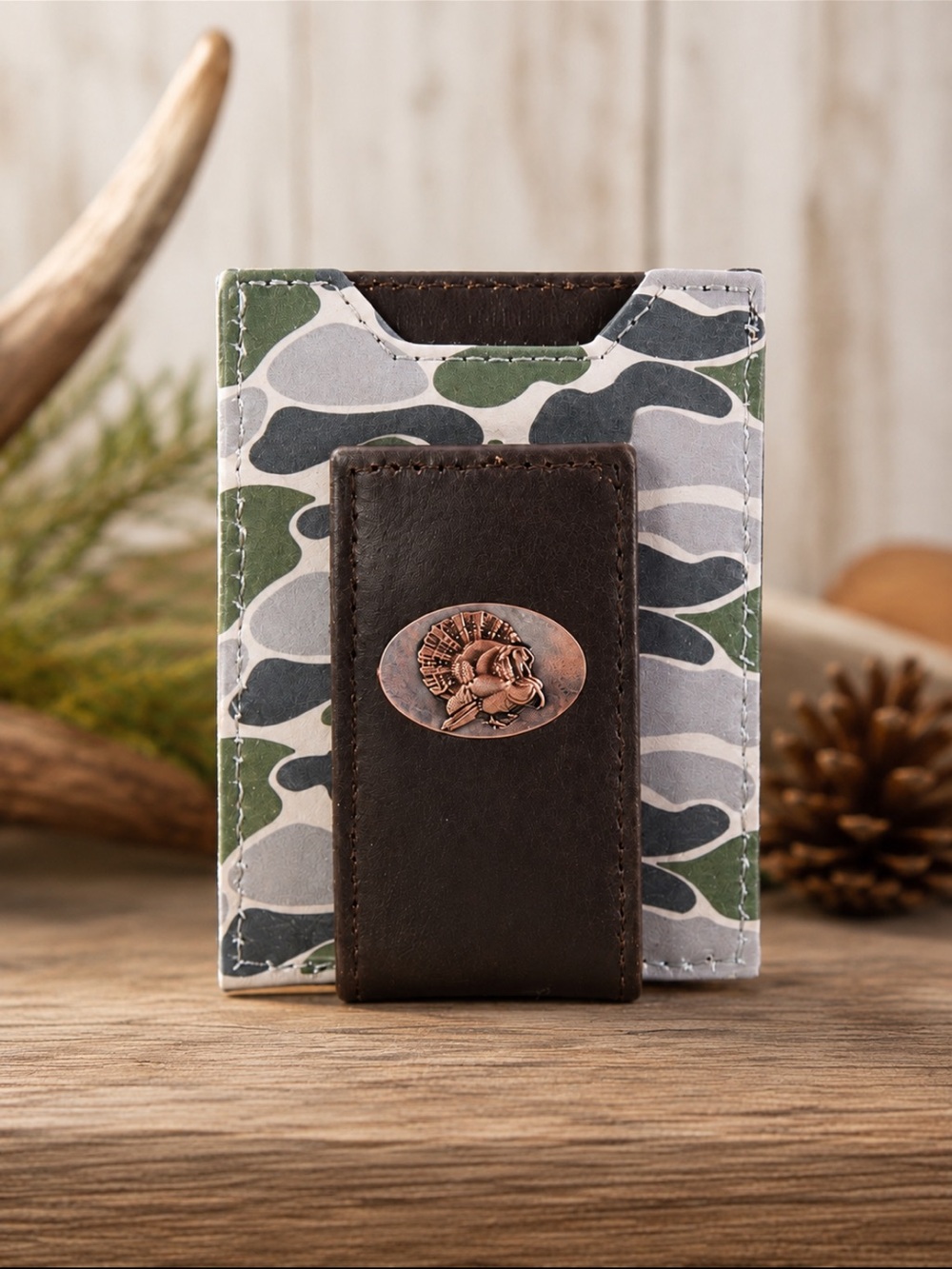 Camo Turkey Leather Card Holder Wallet Brown Green Hunting Outdoor Western
C2